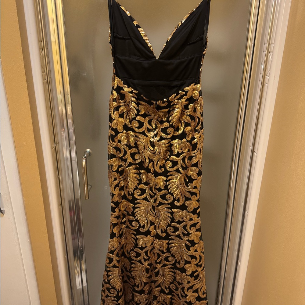 Windsor Black And Gold Backless Dress (Size Med); Adjustable Straps. #317 View 5